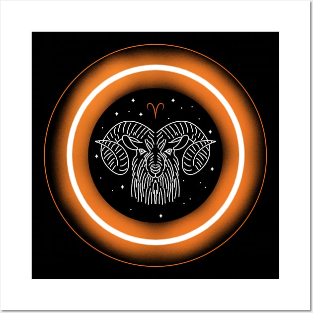 Neon Light Effect Aries Wall Art by MysticZodiac